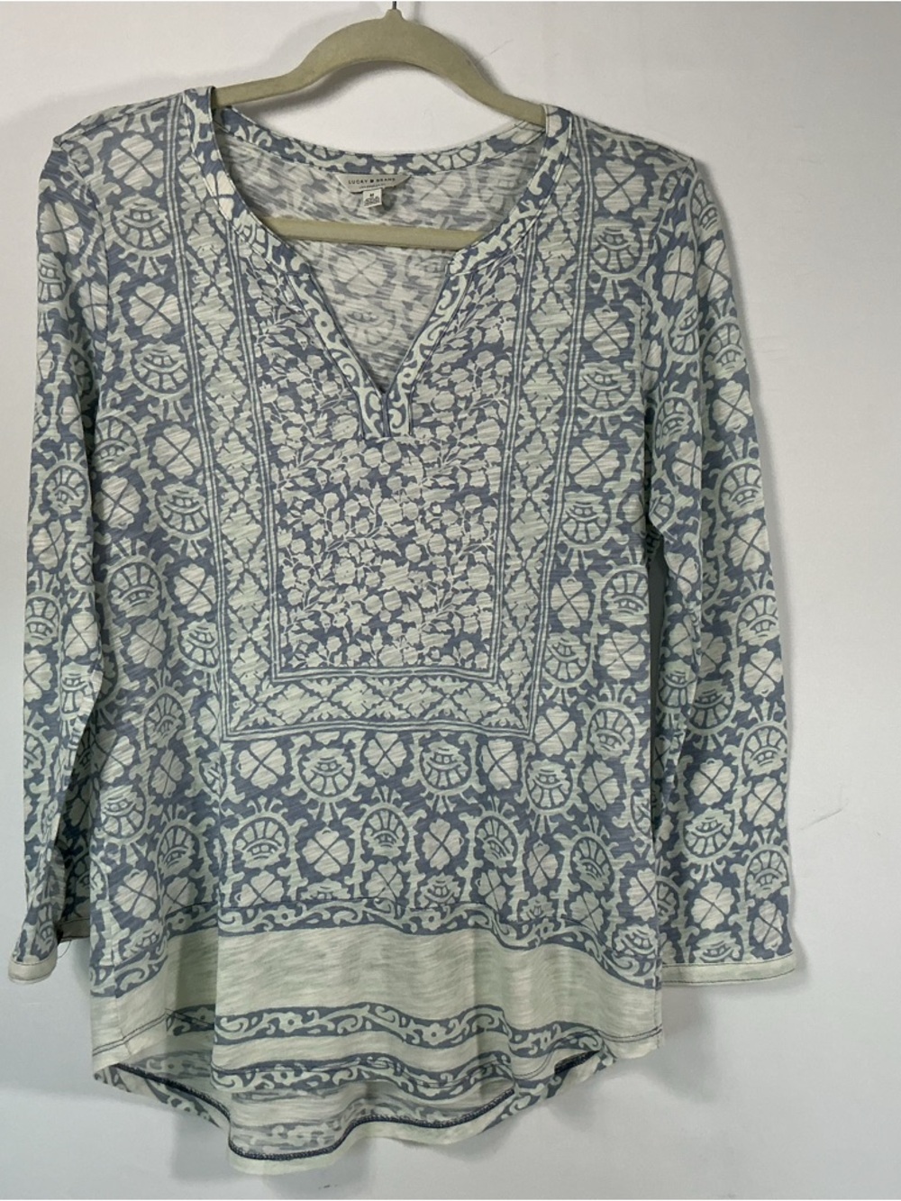 Lucky Brand Blue and White Printed Long Sleeve Tunic Top